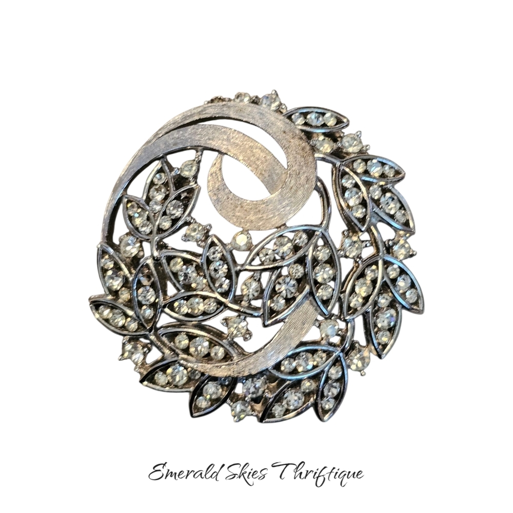 RARE Signed TRIFARI Alfred Philippe‎ Silver Tone Round Leaf Brooch Pin